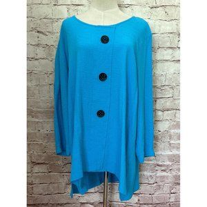 Ali Miles TURQUOISE BLUE Gauzy Hi-Low Tunic Top Blouse XL 3/4 Sleeve Art To Wear